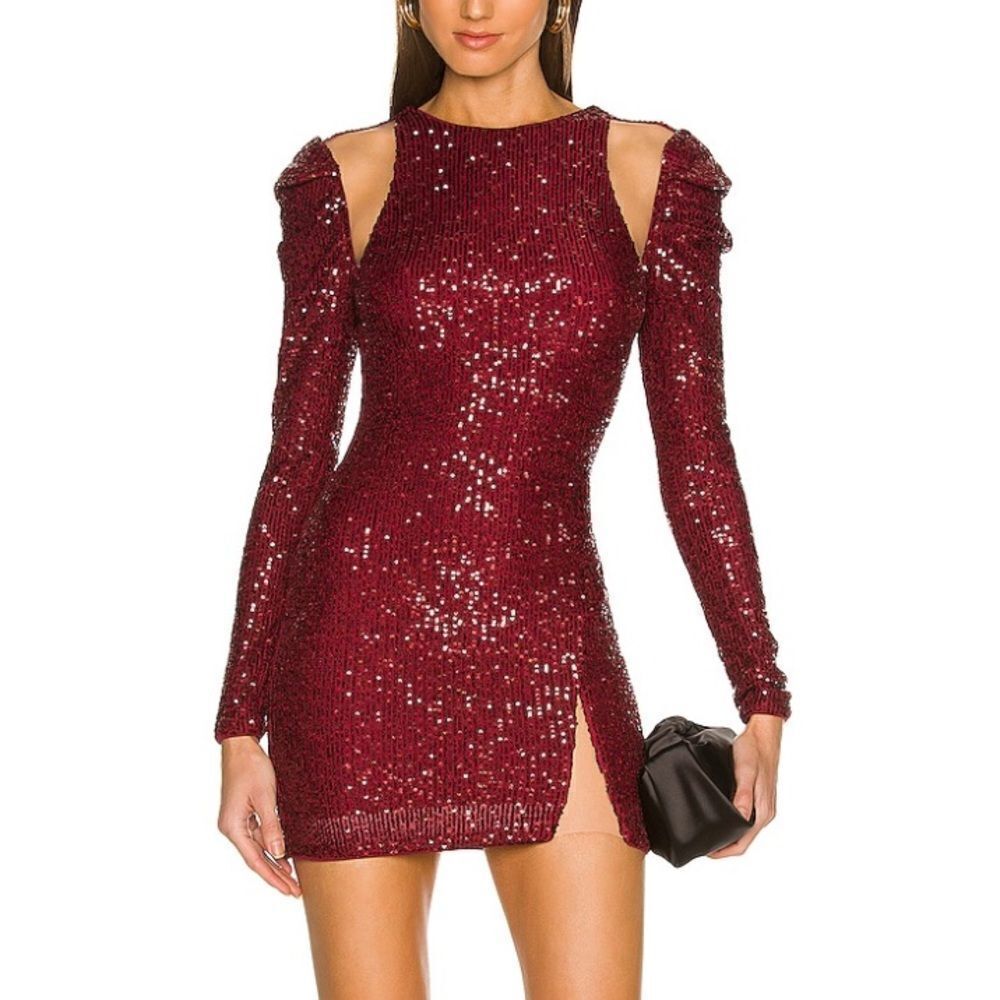 Michael Costello x REVOLVE Canal Mini Dress Black sequin sheer cut out party S